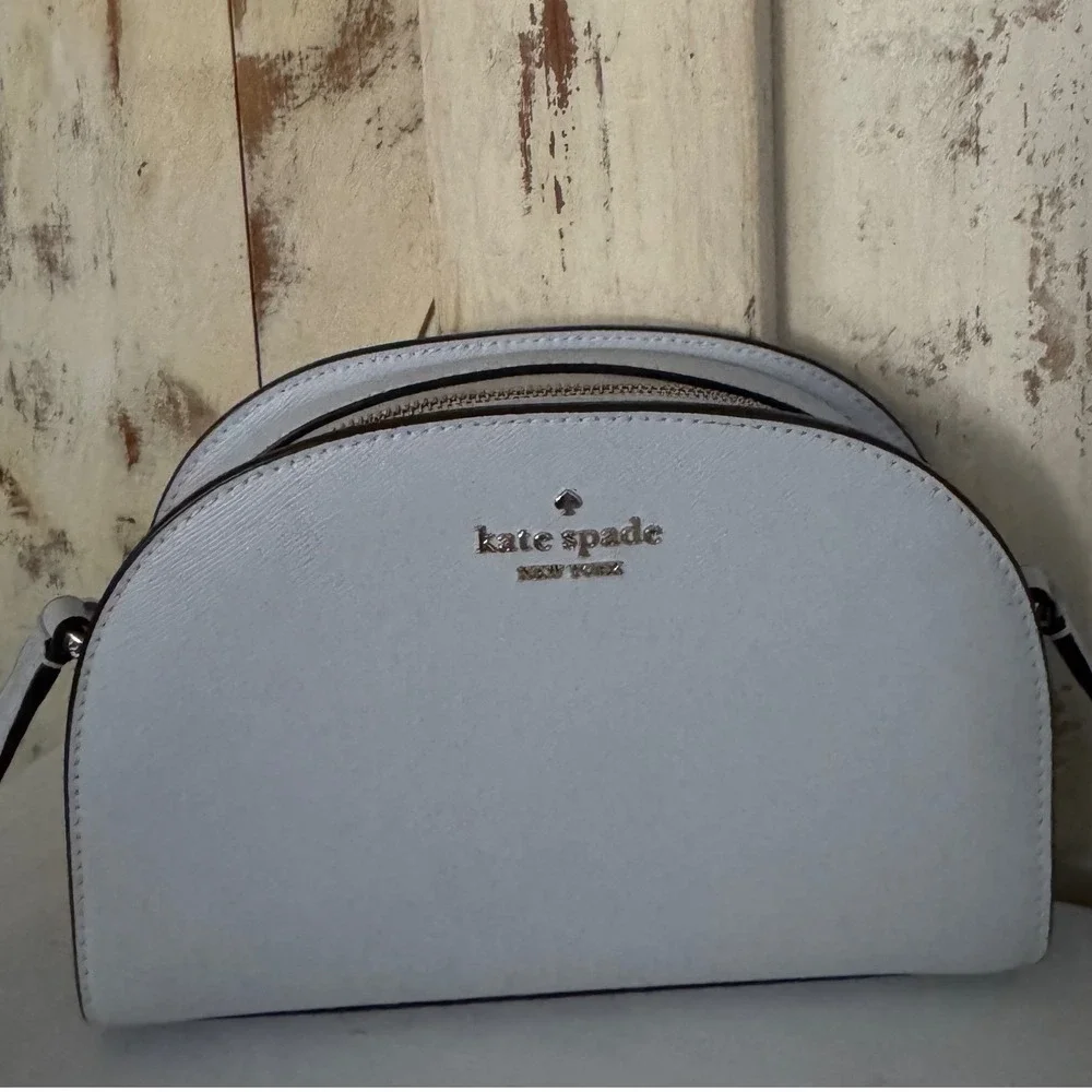 Kate Spade Perry Light Gray Saffiano Leather Dome‎ Crossbody Old Money NWOT